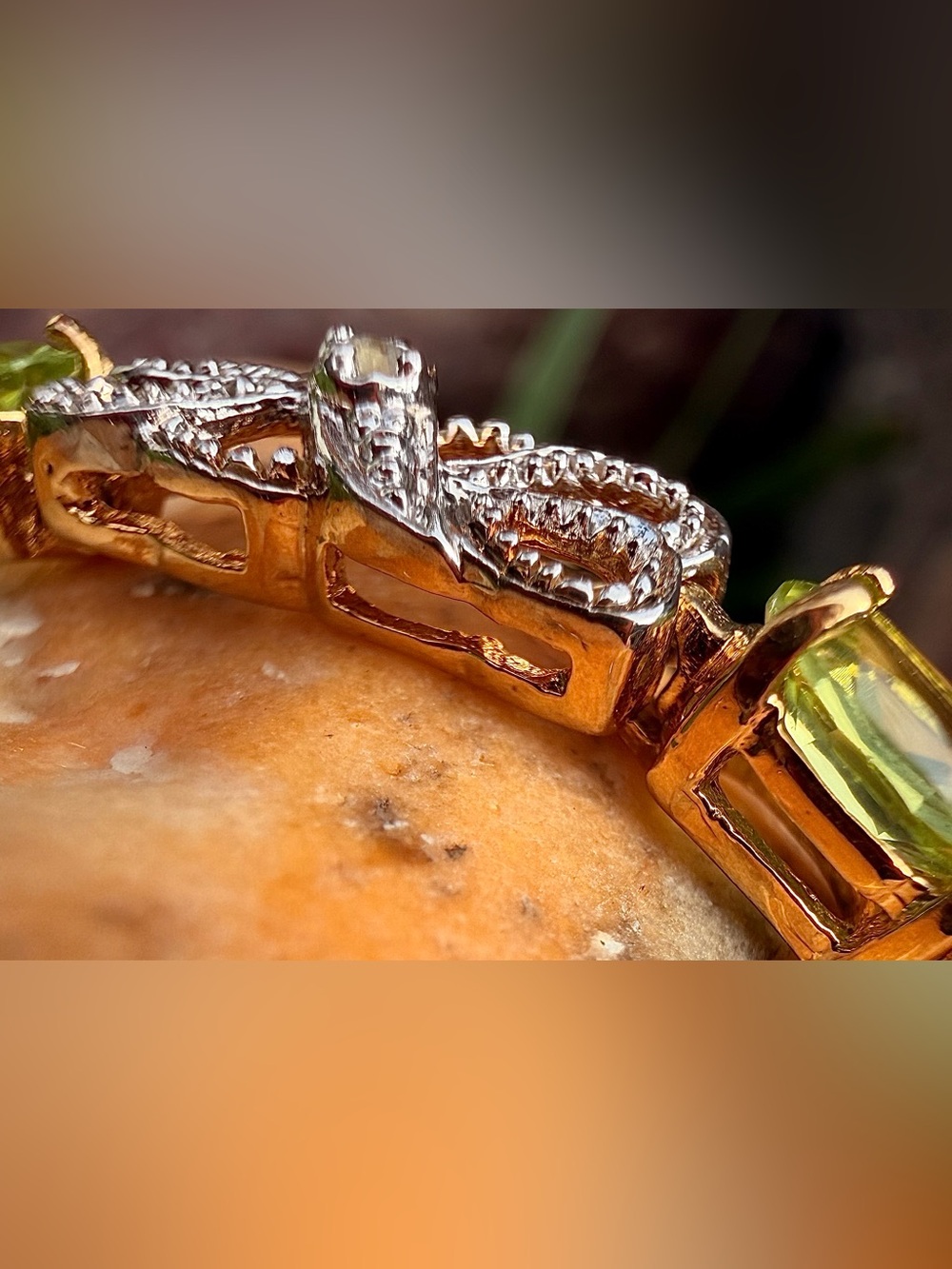 3.55 CTW Peridot & Diamond Gold Plated Bracelet 7.7” - Picture 6 of 13